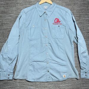 Carhartt Button Up Shirt Womens XL (16/18) Blue Long Sleeve Pockets